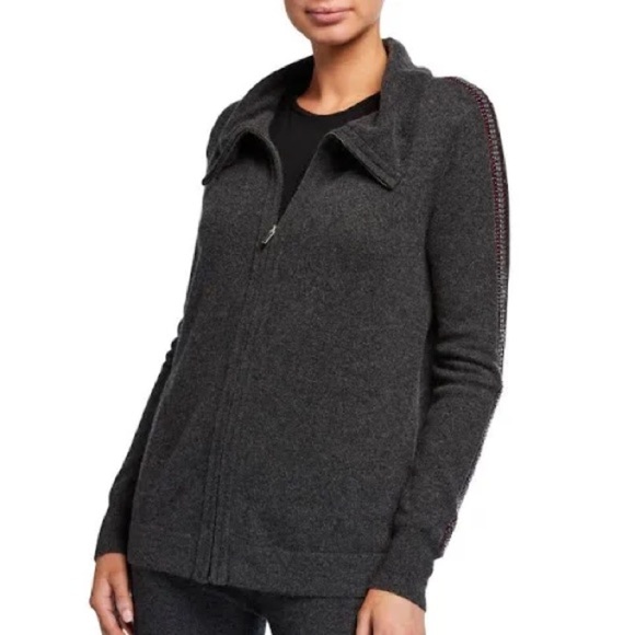 Neiman Marcus Cardigan S Cashmere Collection rhinestone  Stripe Zip Jacket - Picture 1 of 9